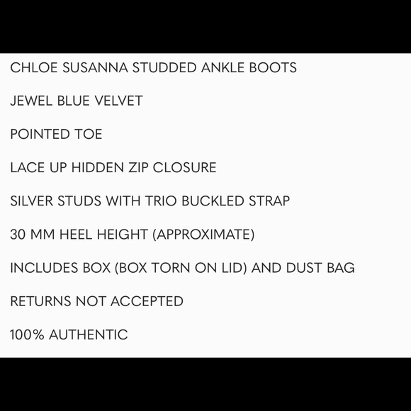 Chloe Susanna Navy Velvet Studded Ankle Bootie EUC Size 7.5/37.5 - Picture 4 of 11